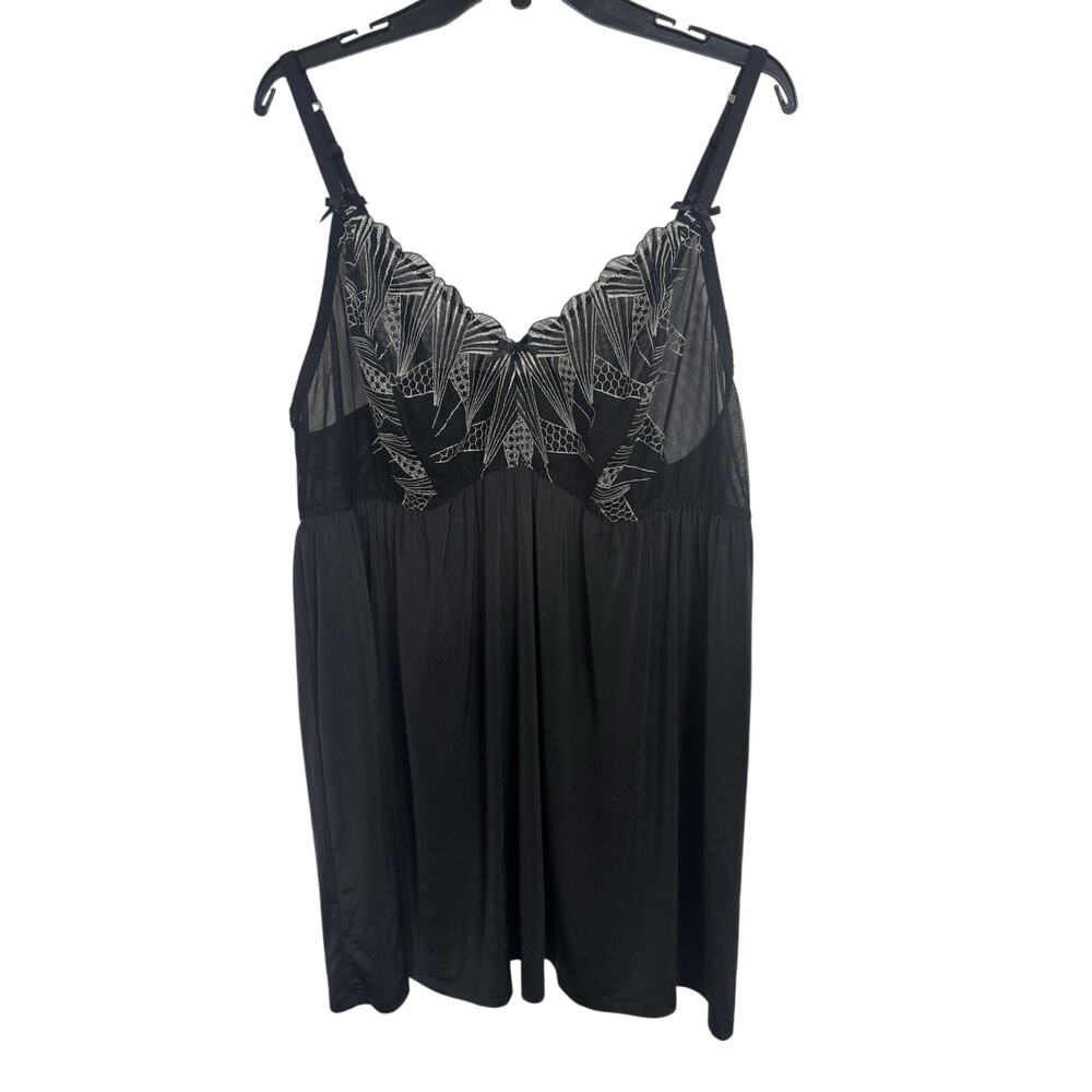 Cacique Lingerie Size 22/24 Sheer Babydoll Bow Accent Chemise Dark Romance